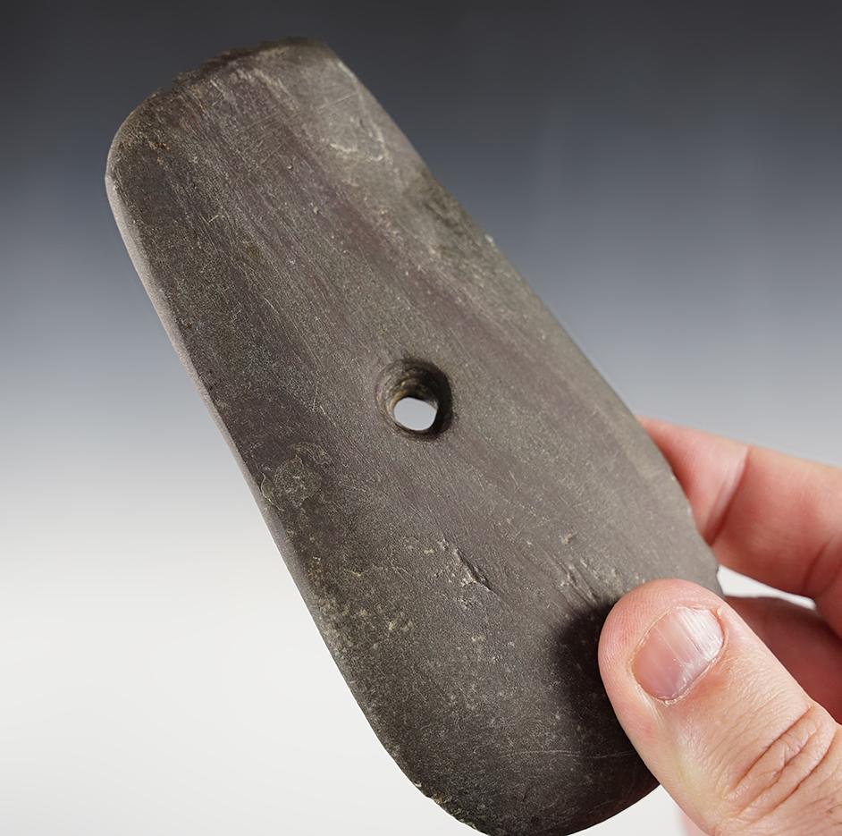 4 15/16" Keyhole Pendant found in Preble Co., Ohio. Made from Banded Slate that is patinated.