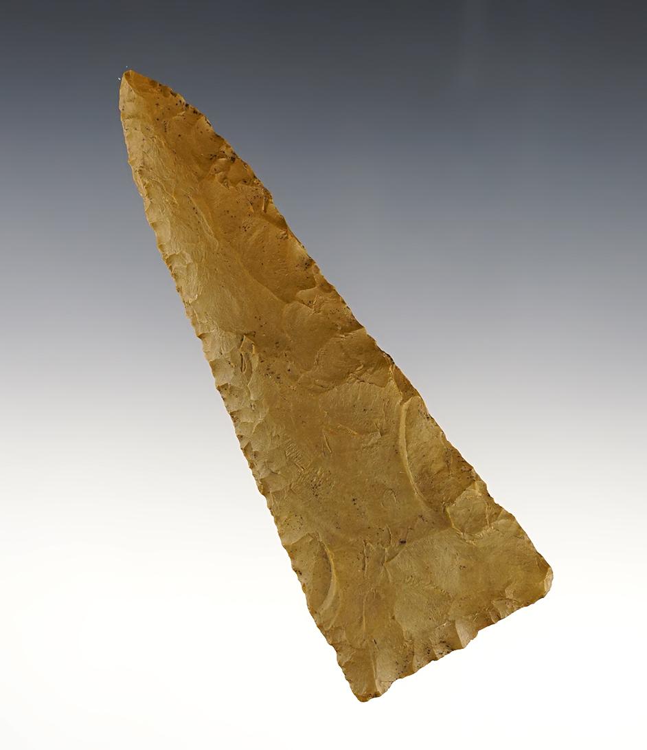 4 1/2" Large and well patinated Triangular Knife in excellent condition. Made from Jasper.