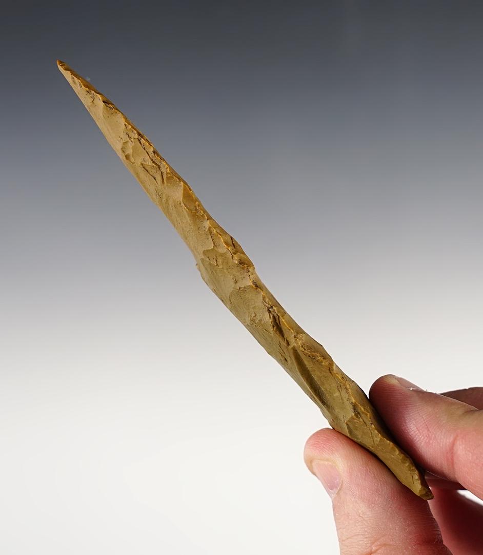 4 1/2" Large and well patinated Triangular Knife in excellent condition. Made from Jasper.