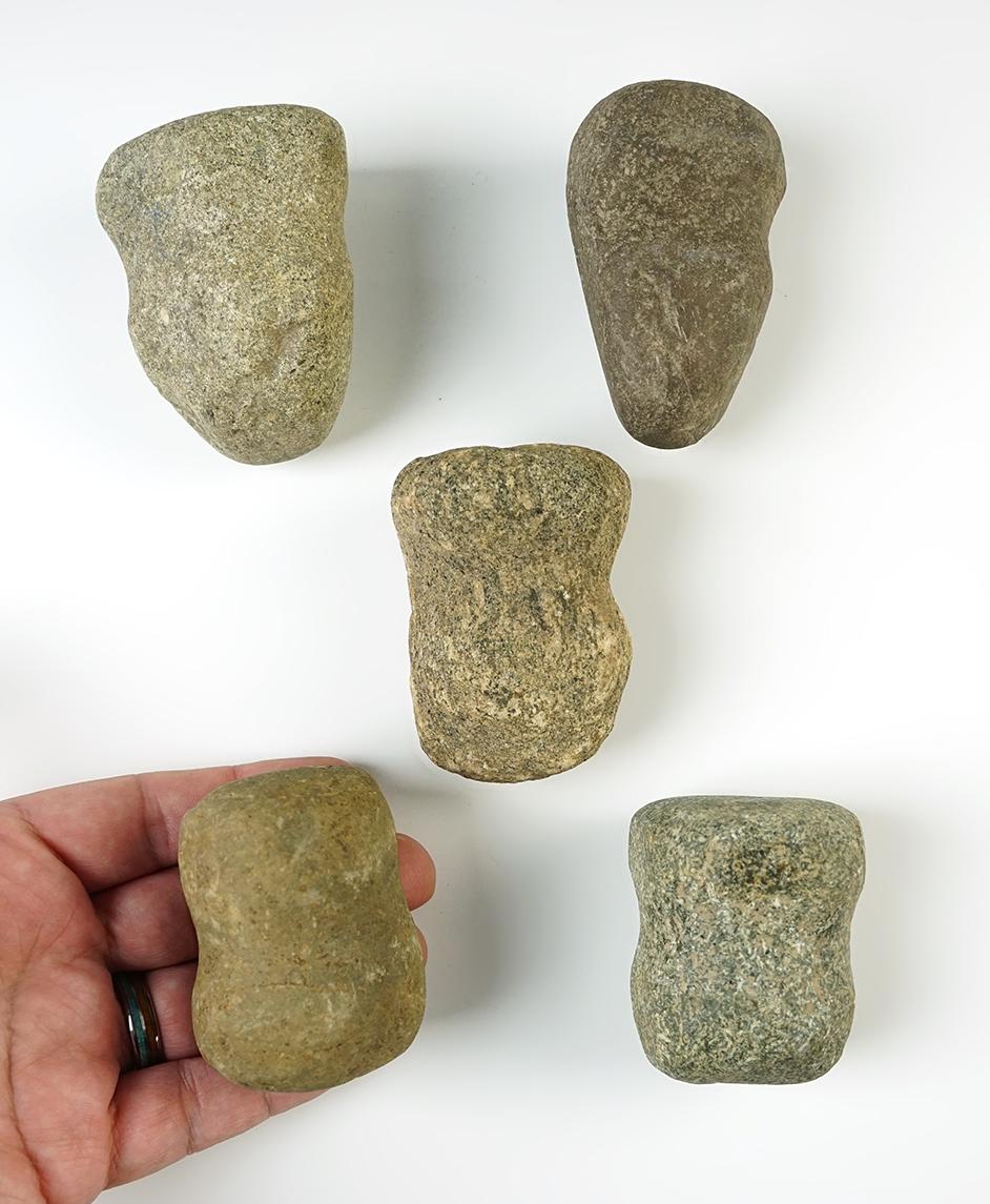 Set of 5 Ohio Grooved Hammerstone in good condition. The largest is 3 1/4".