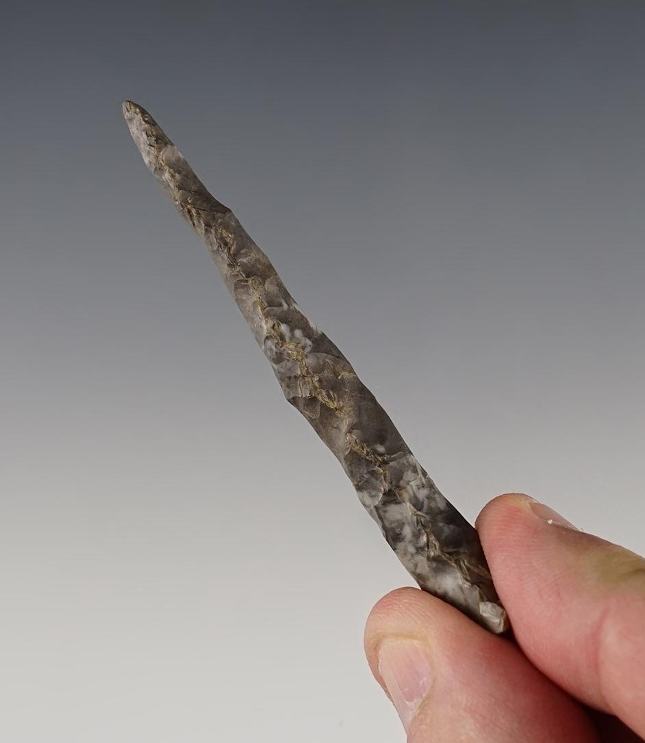 2 11/16" T-Drill made from Onondaga Flint. Found in the Pennsylvania/New York area.