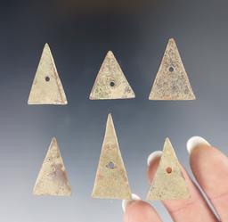 Set of 6 Kettle Points found at the White Springs Site in Geneva, New York. Largest is 1 1/2".