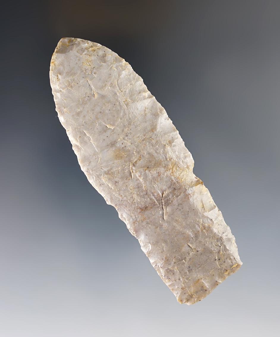 3 15/16" Uniquely styled Stemmed Paleo Lance found in Ohio - nice quality Upper Mercer Flint.