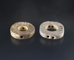 Nice pair of gray Slate Beads - Townley Reed Site in Geneva, New York. Micro drilled.