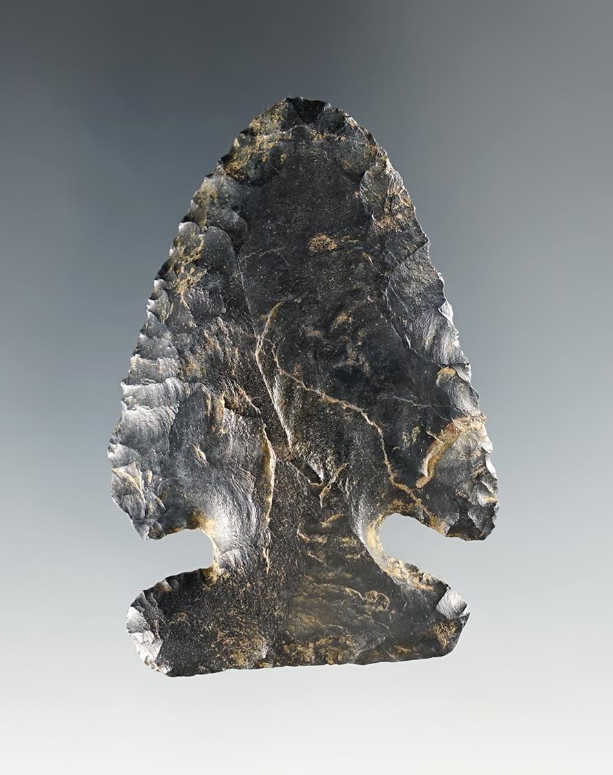 2 1/2" Archaic Thebes Bevel - patinated Coshocton Flint. Found in Ohio. Ex. Luther Smith.