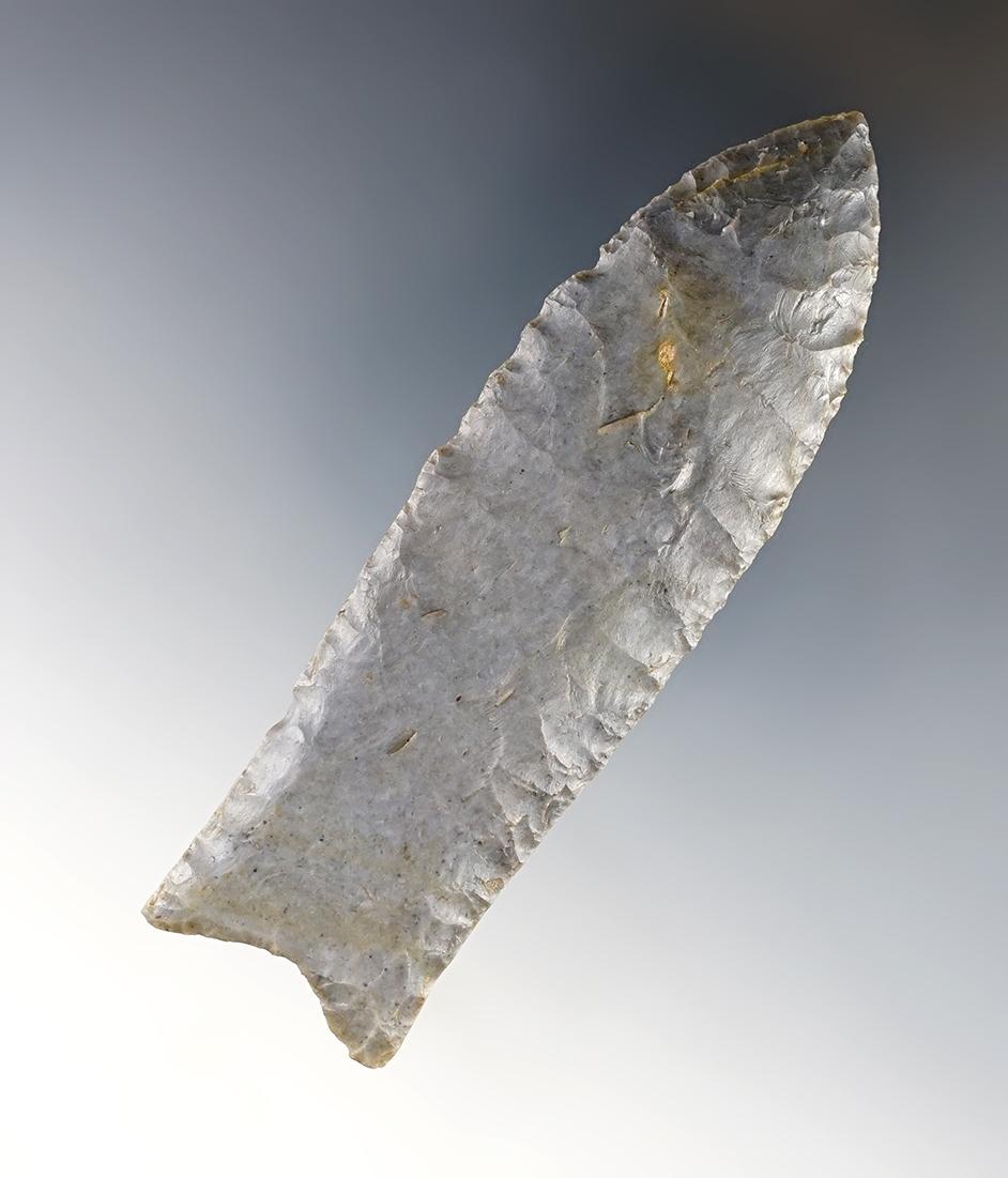 Well made 4 1/16" Fluted Clovis - gray Coshocton Flint. Koscuisko Co., Indiana. Ex. Townsend.