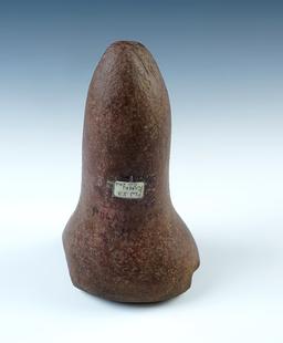 6 1/8" tall Pestle made from red Sandstone. Found in Pulaski Co., Indiana.