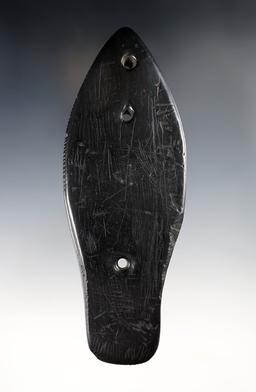 Ex. Meuser! 6 1/2"  Glacial Kame engraved & tallied Cannel Coal Gorget. Clark Co., OH. Pictured.