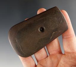3 7/16" Trapezoidal Pendant made from brown and black Banded Slate. Found in Ohio.