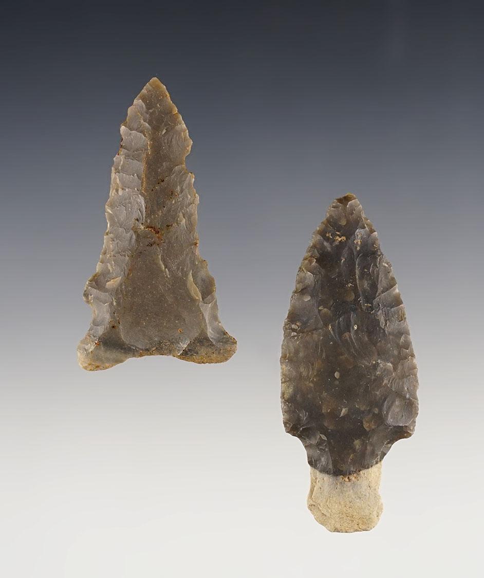 Pair of nicely made points found in Trigg Co., Kentucky. The largest is 2 5/8".