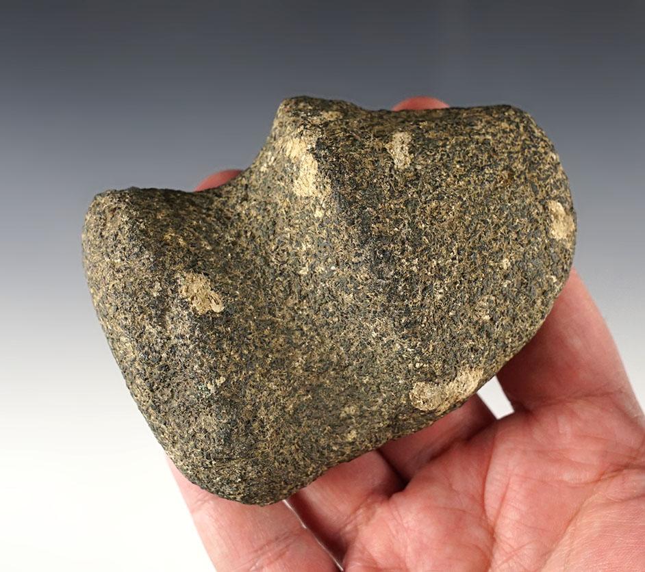 3 7/8" long 3/4 Groove Axe made from white & black Porphyry. Found in Ingham Co., Michigan.