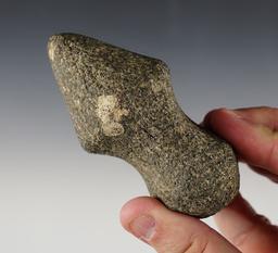 3 7/8" long 3/4 Groove Axe made from white & black Porphyry. Found in Ingham Co., Michigan.