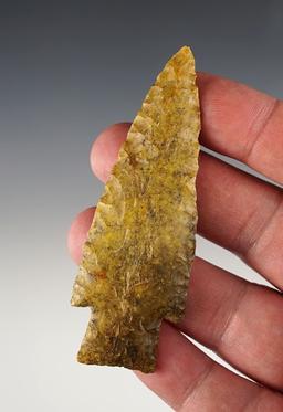 3 3/8" Hardin found in Jefferson Co., Missouri. Made from river patinated chert. Bennett COA.