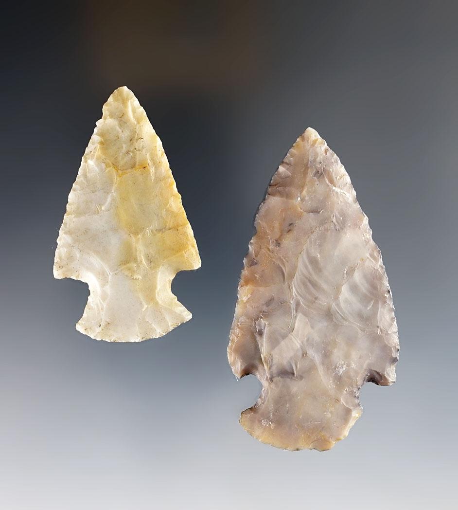 Pair of well made Ohio Hopewell points. Both are made from Flint Ridge Flint.