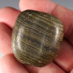 Fine 1 9/16" Fluted Ball Bannerstone found 1920's, Jefferson Twp., Whitley Co, Indiana.