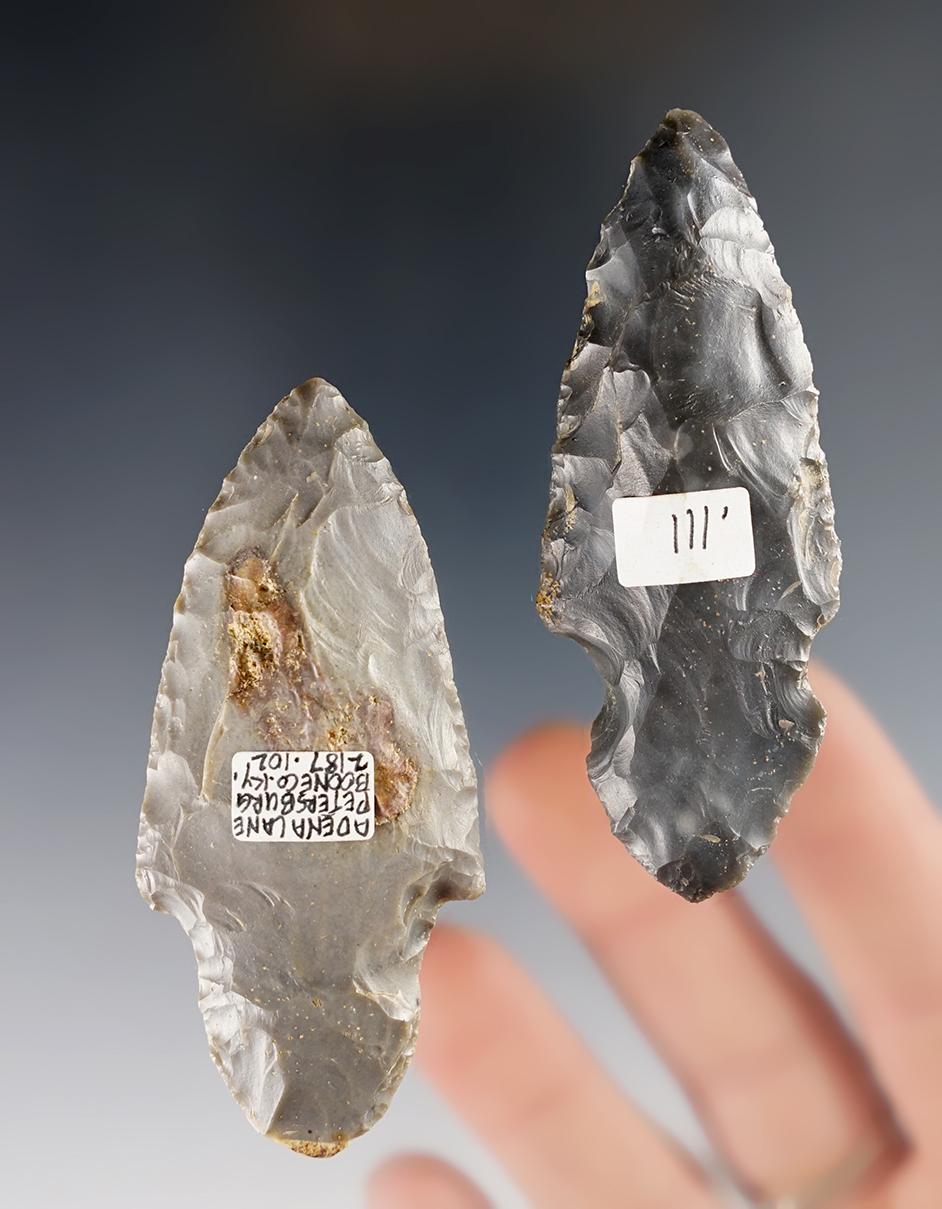 Pair of Adena points. Both were found in Boone Co., Kentucky. One is Sonora Flint.