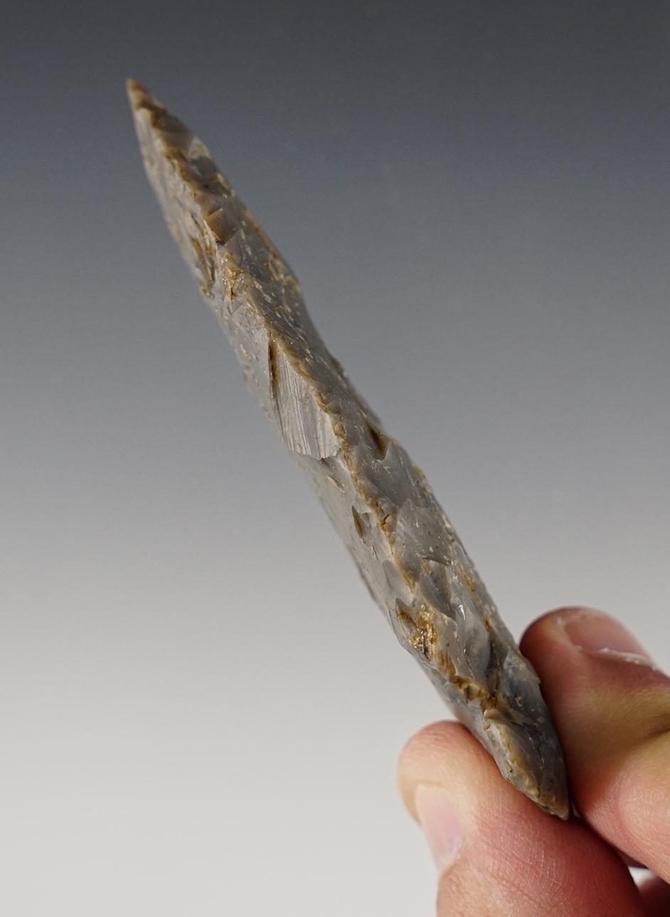 3 3/16" E-Notch made from Flint Ridge Flint. Found in the Ohio / Indiana area.