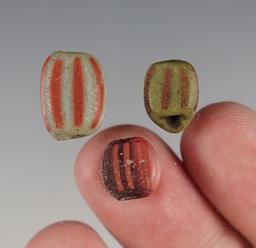 Set of 3 Paddle Press Polychrome Beads, largest is 9/16". Power House Site in Lima, New York.