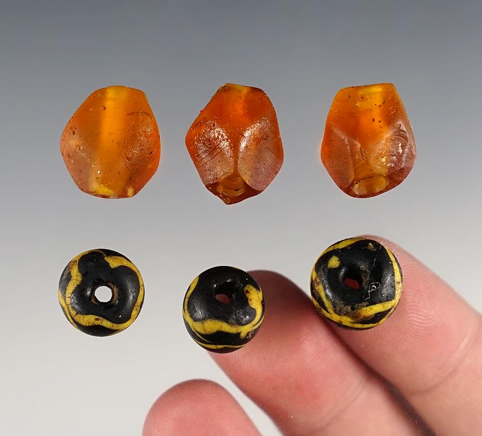 Set of 6 rare Beads - White Springs Site in Geneva, New York.