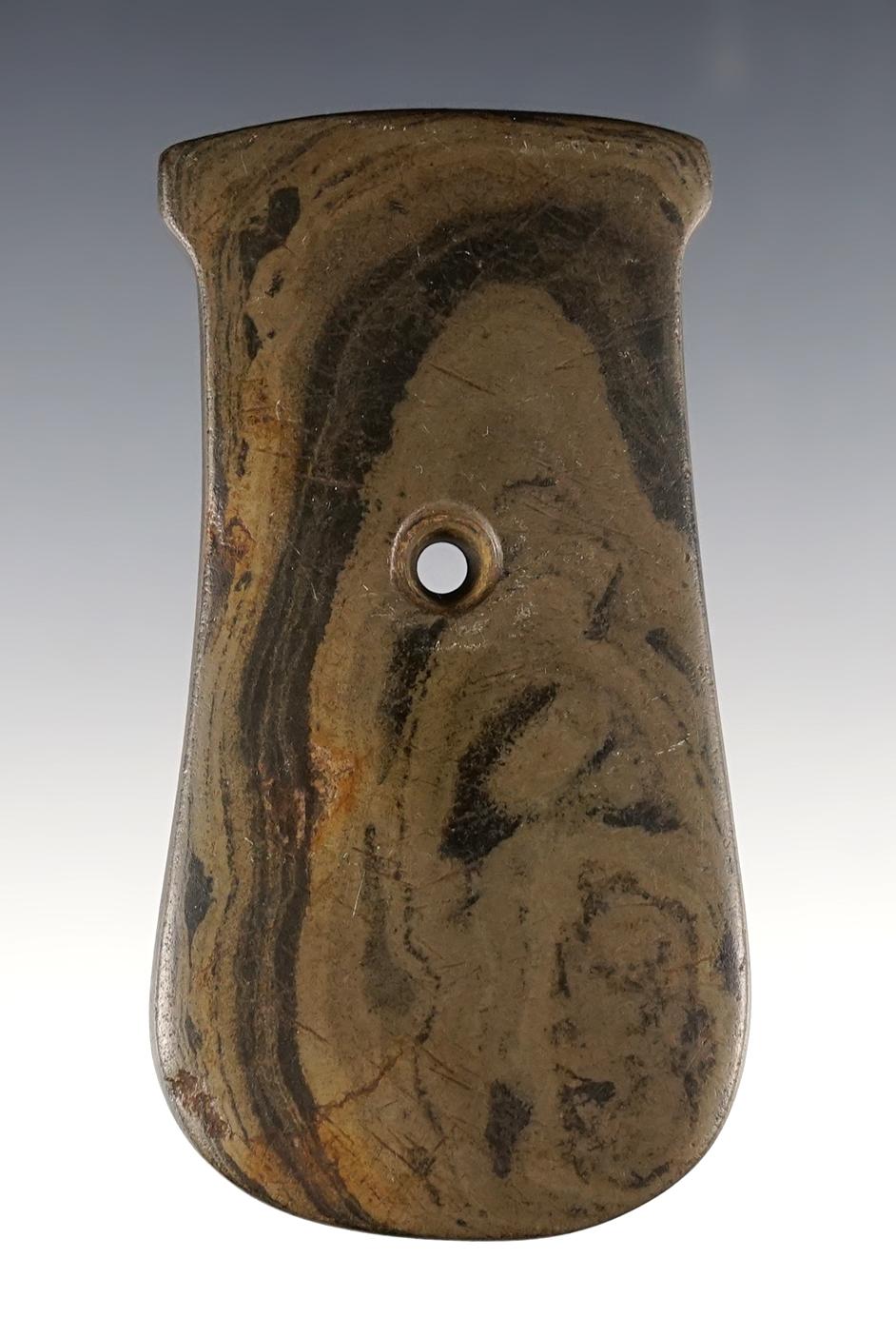 Fine 3 3/4" Keyhole Pendant made from Banded Slate. Huron Co., OH. Ex. Jim Garen. Doug Hooks