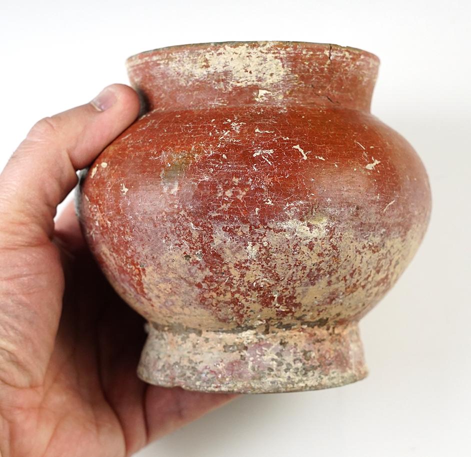 4 1/4" tall by 5" wide Ban Chiang Pottery Vessel with excellent age on surface. Recovered in Thailan
