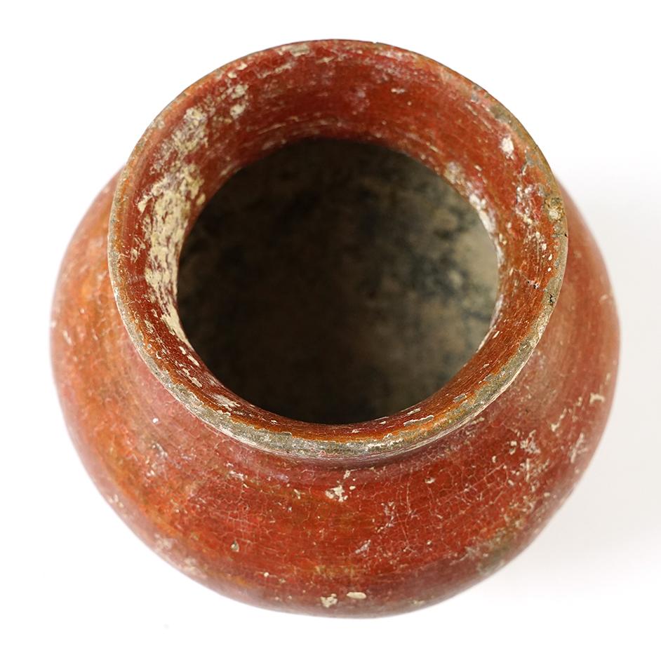 4 1/4" tall by 5" wide Ban Chiang Pottery Vessel with excellent age on surface. Recovered in Thailan