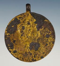 Sale highlight! Rare and nice 1 1/2" Mid 1700's Brass washed King George Medal. New York.