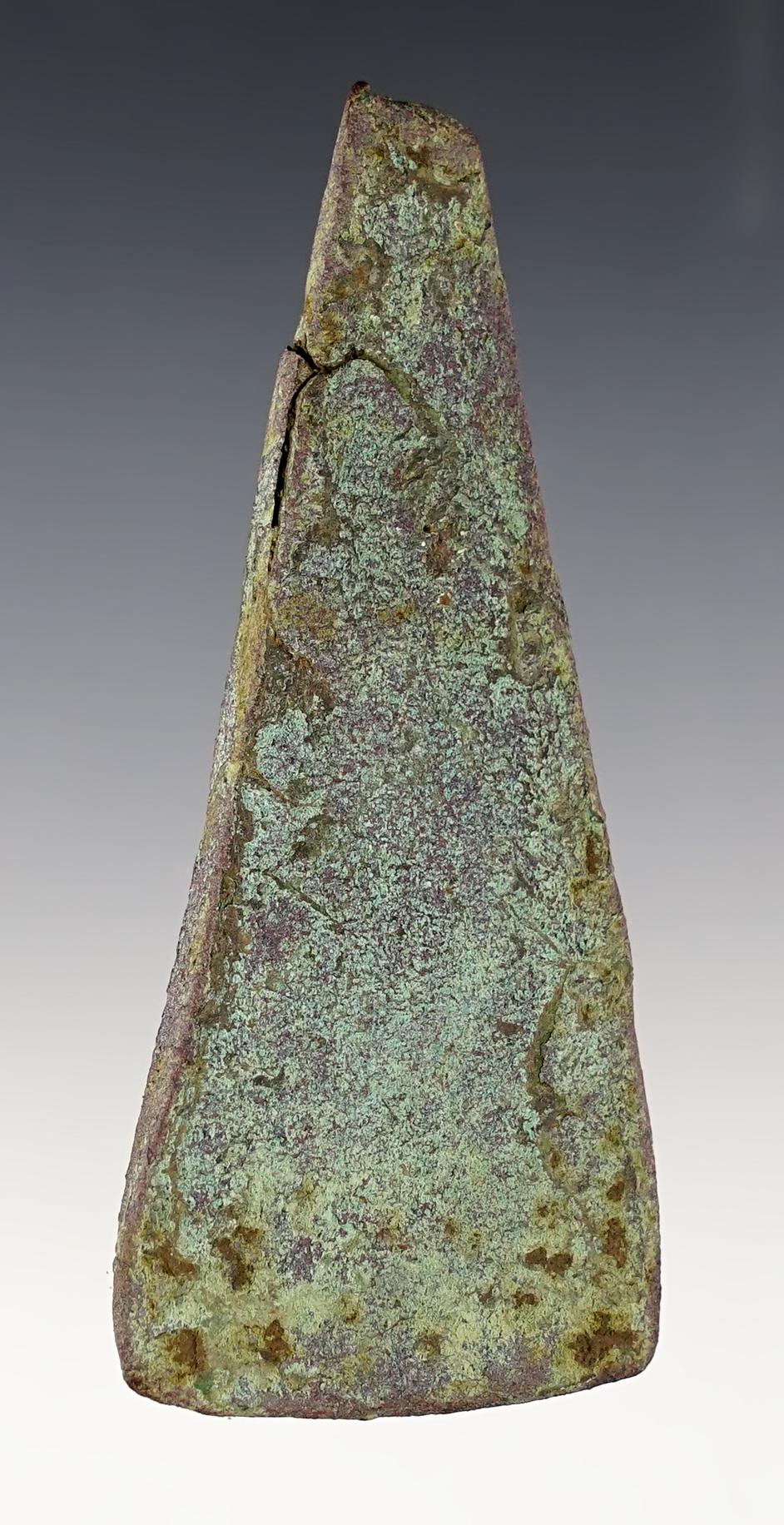 3 3/4" Hopewell Copper Celt found in Keweenaw, Michigan. A well patinated example.