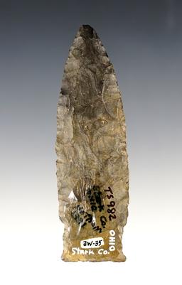 Classic 3 9/16" Paleo Stringtown Lanceolate found in Stark Co., Ohio. Ex. Lar Hothem.