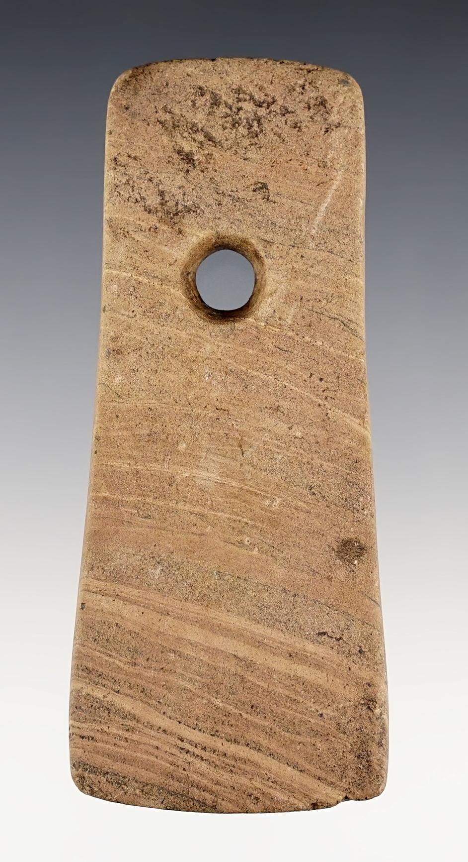 Nice 4 1/16" Trapezoidal Pendant found in Wood Co., Ohio with faint tally marks on the top.