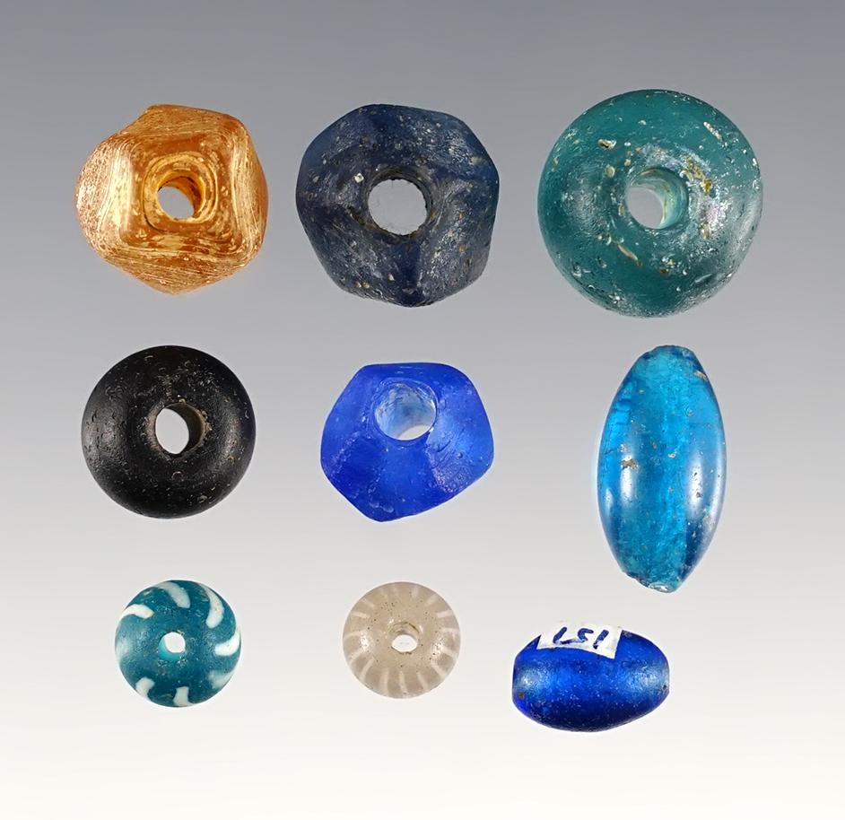 Set of 9 desirable Beads - Townley Reed Site in Geneva, New York. Circa 1710-1745.