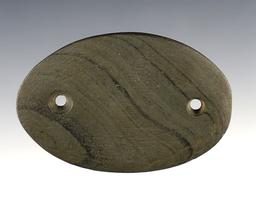 Thin and well made 3 1/16" Adena Elliptical Gorget with tallies -  Ottawa Co., Ohio. Ex. Johnson.