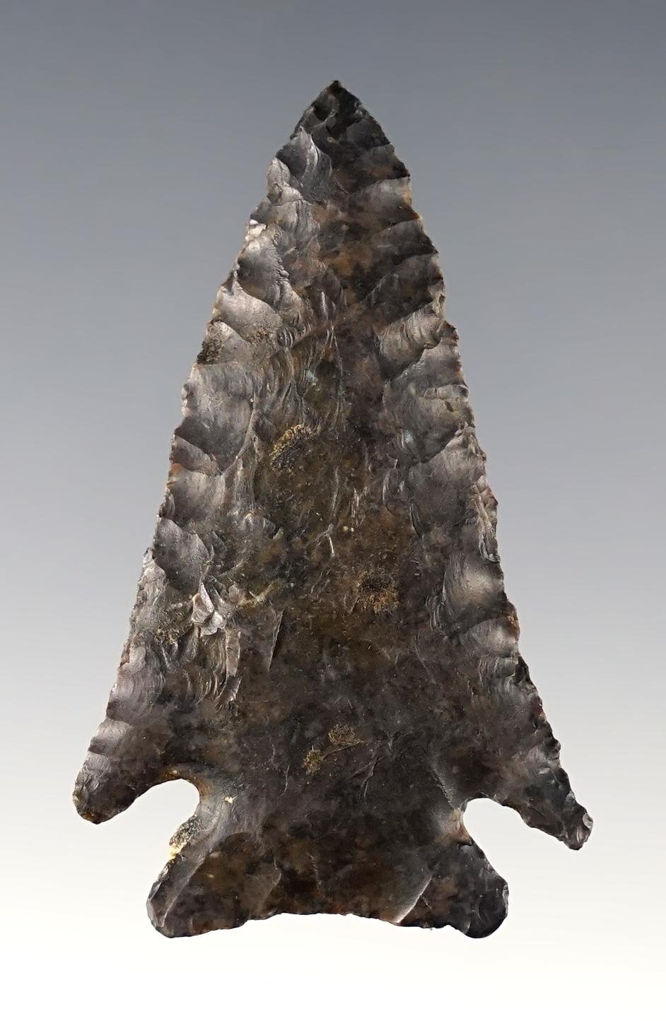 2 1/8" Archaic Cornernotch made from Coshocton Flint. Coshocton Co., Ohio. Ex. Rob Dills.