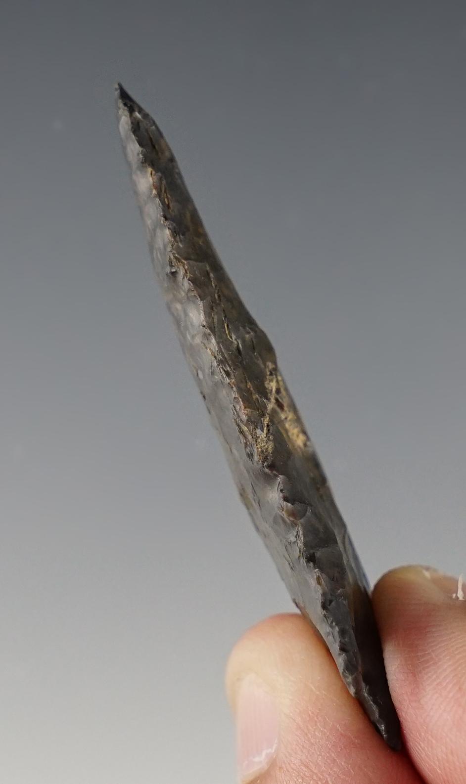 2 1/8" Archaic Cornernotch made from Coshocton Flint. Coshocton Co., Ohio. Ex. Rob Dills.