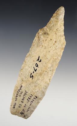 5 1/4" Sedailia Drill made from Burlington Chert. Saline Co., Missouri. Ex. Edgar Puterburgh.