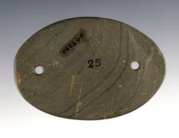 Thin and well made 3 1/16" Adena Elliptical Gorget with tallies -  Ottawa Co., Ohio. Ex. Johnson.