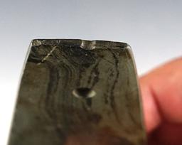 4 3/16" Hopewell Trapezoidal Pendant. The finder scratched their initials on the surface. Ohio.