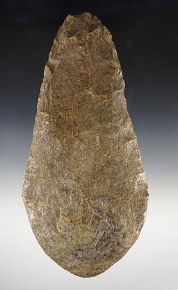 Large 9" Flint Spade found in Pulaski Co., Indiana. Excellent use polish to the bit area.