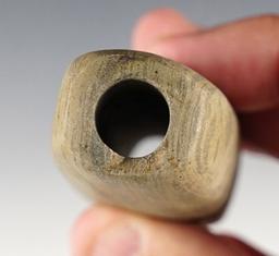 Very unique 3 5/16" grooved Tube Pipe made from Banded Slate. Found in Sandusky Co., Ohio.