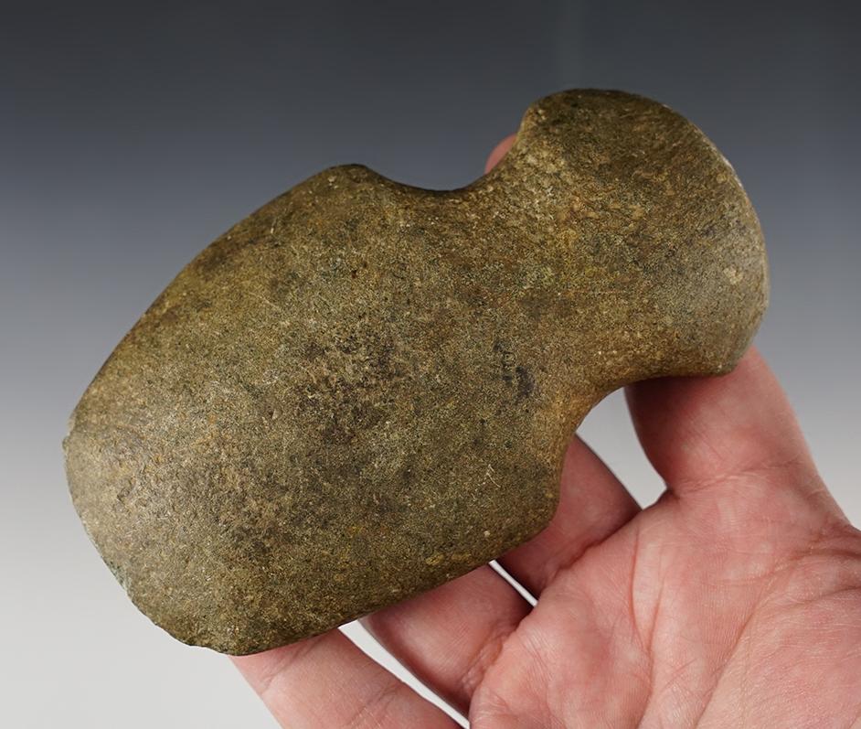 4 3/4" Full Grooved Axe with an adze type bit, made from Hardstone. Boone Co., Indiana.