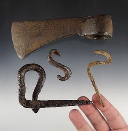 Set of 4 Hand Forged Metal items including an Axe. The largest is 5 3/4".