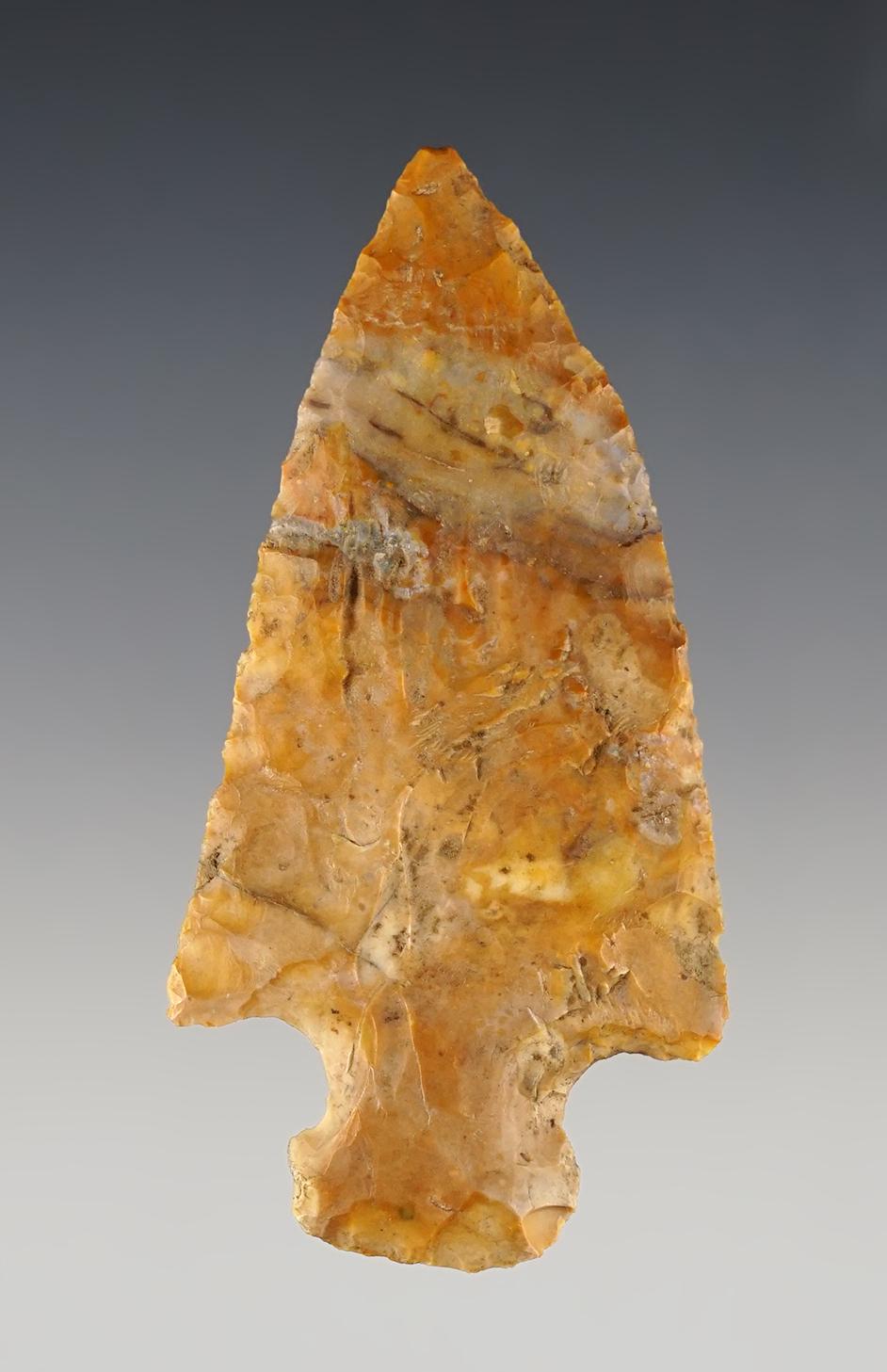 3 3/8" Hopewell made from colorful Flint Ridge Flint. Found in Ohio.