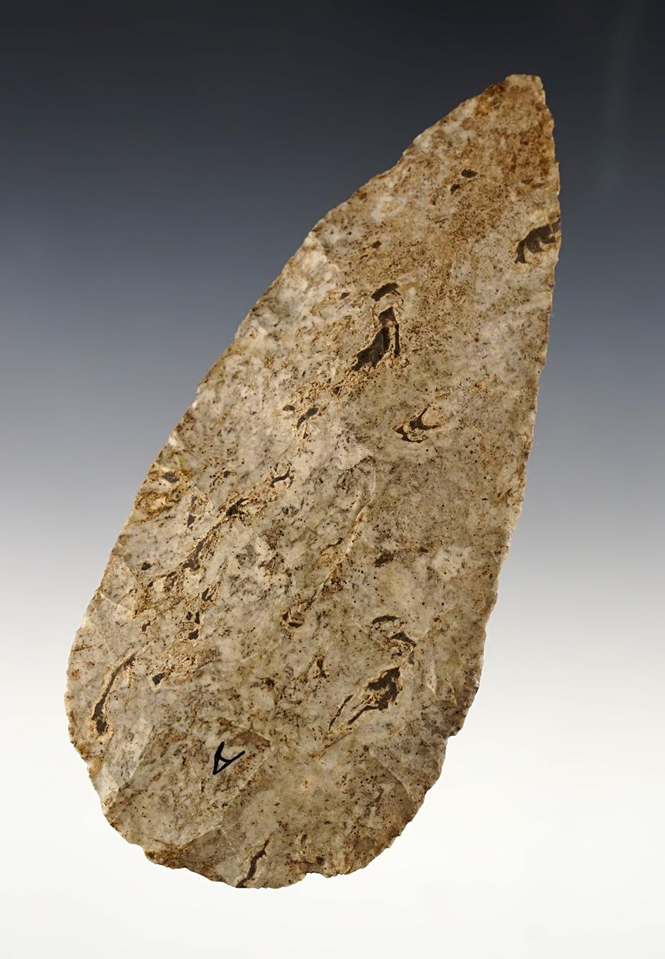 Large 5" Woodland Blade made from heavily patinated Flint. Found in the Midwestern U.S.