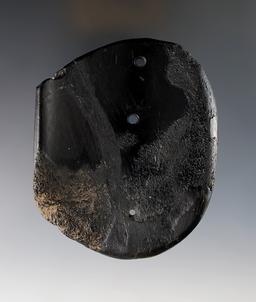 3 3/4" Cannel Coal Gorget with 3 holes that is anciently salvage - Hopkins Co., Kentucky.