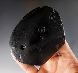 3 3/4" Cannel Coal Gorget with 3 holes that is anciently salvage - Hopkins Co., Kentucky.