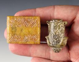 A pair of beautifully carved ancient Jade artifacts recovered in Southeast Asia. Largest is 1 1/2".