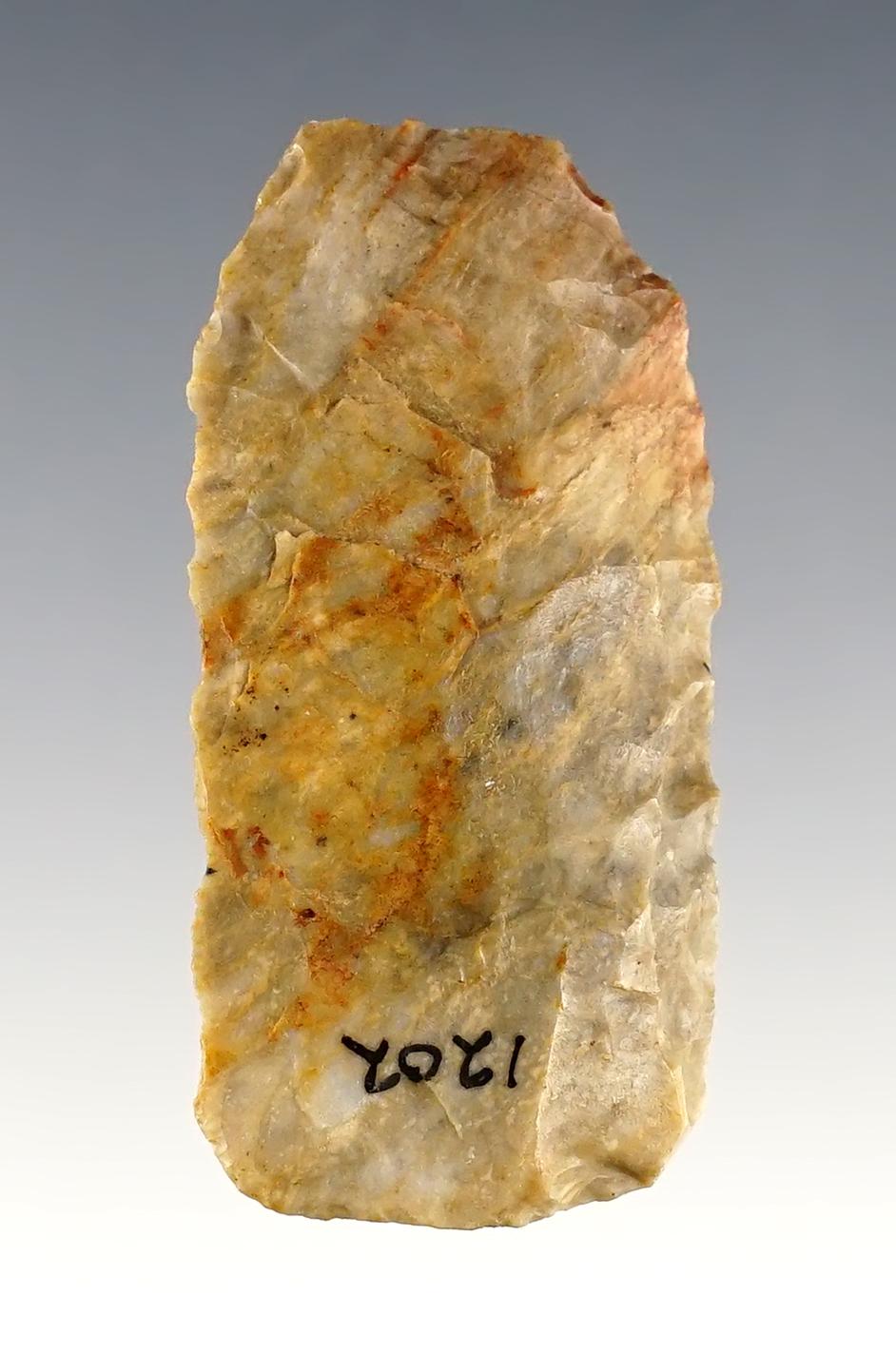 2 3/16" Paleo Square Knife made from Coshocton Flint. Found in Licking Co., Ohio. Ex. Dilley.