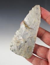 4 1/4" Triangle Knife made from blue and cream-colored Flint Ridge Flint. Holmes Co., Ohio.