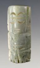 1 7/8" Fine penate figure,  Mixtec, Oaxaca State, Mexico, 900-1400 CE, green and cream jade.