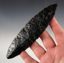 Large and fine 6 1/2" Late Prehistoric Bi-Pointed Blade made from Obsidian.  N. California. COA.